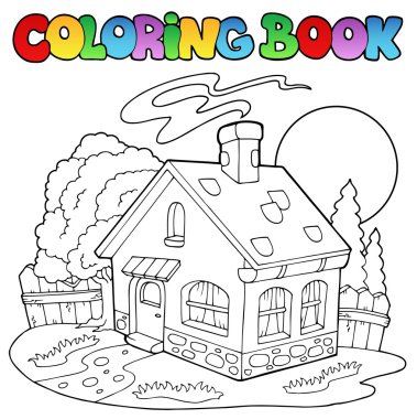 Coloring book with small house clipart