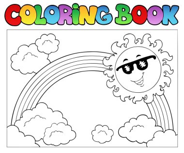 Coloring book with Sun and rainbow clipart