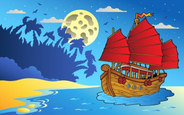 Night seascape with Chinese ship clipart