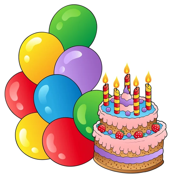 Thème d'anniversaire avec gâteau 1 — Image vectorielle