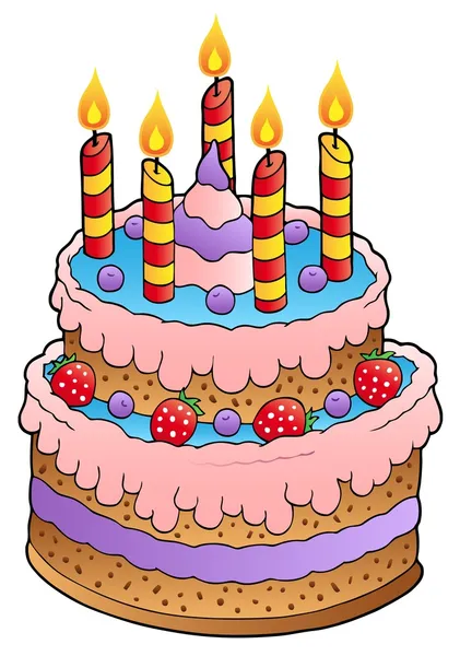 Cake met kaarsen en aardbeien — Stockvector