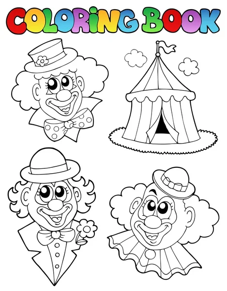 Coloring book with clown images — Stock Vector