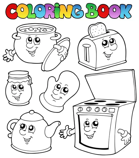 Libro para colorear con dibujos animados de cocina — Archivo Imágenes Vectoriales