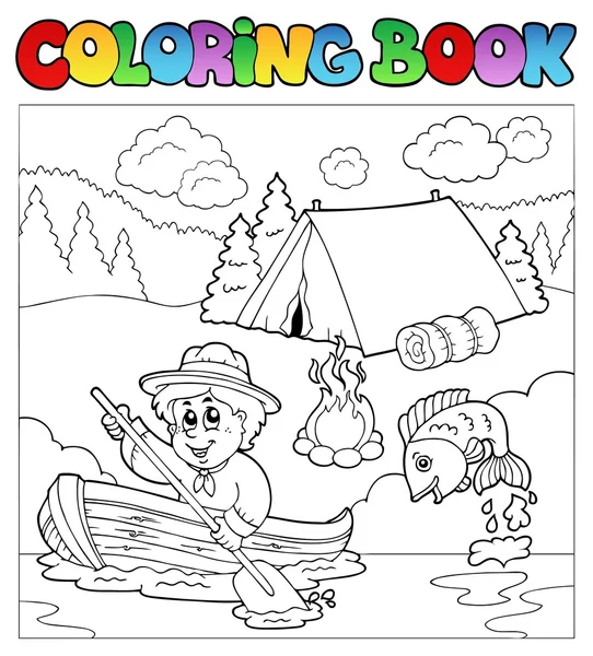 Coloring book with scout in boat — Stock Vector