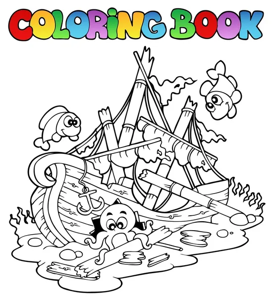 Coloring book with shipwreck — Stock Vector