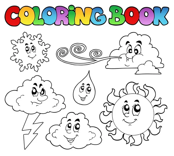 Coloring book with weather images — Stock Vector
