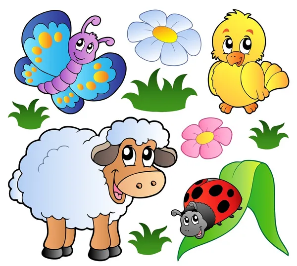Různé šťastné jaro zvířata — Stockový vektor