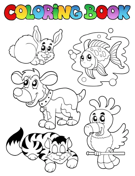 Coloring book with happy pets 1 — Stock Vector