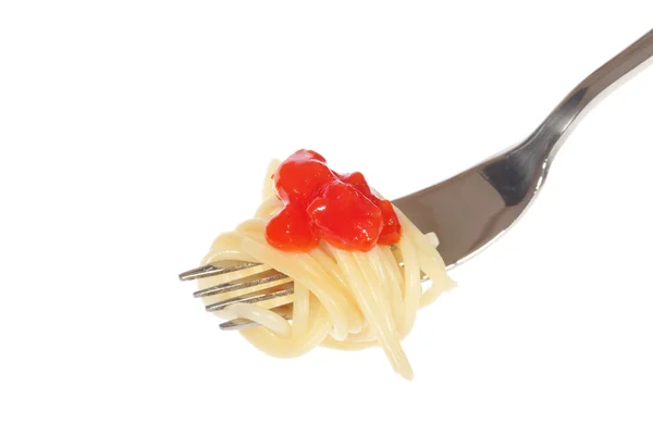 Špagety Omáčkou Foto Bílém Pozadí — Stock fotografie