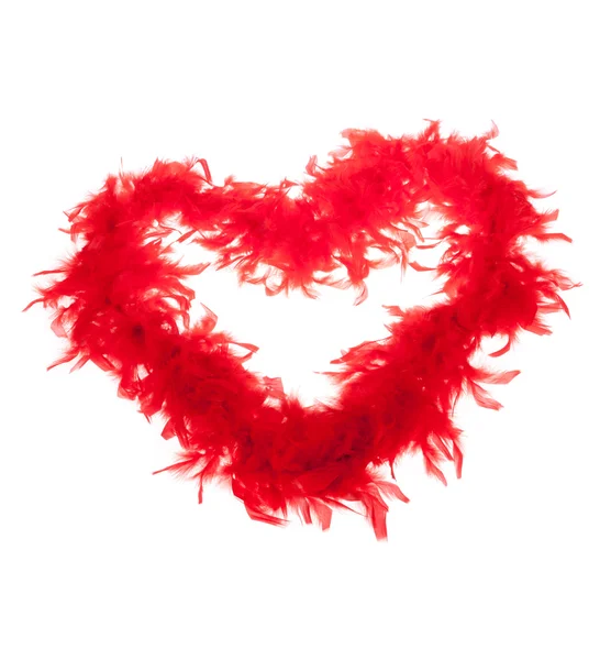 Red feathers-boas, heart shape — Stock Photo, Image