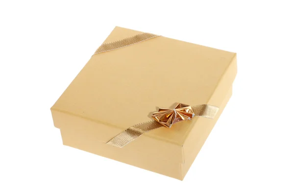Gift Box Gold Ribbon White Background — Stock Photo, Image