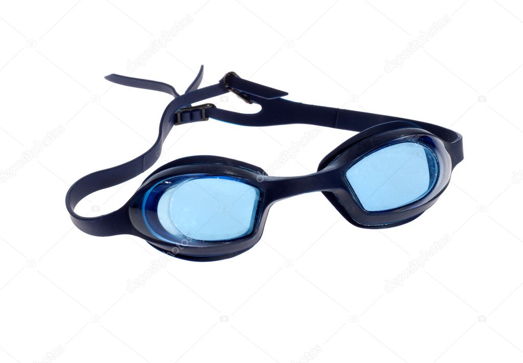 Blue swim goggles isolated on the white