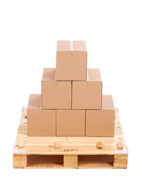 Cardboard boxes on wooden palette clipart