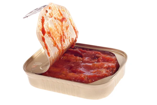 Tin of sardines in tomato sauce — Stock Photo, Image