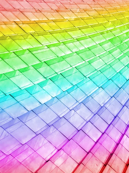 Edificio astratto in metallo arcobaleno, sfondo cornici mucchio . — Foto Stock