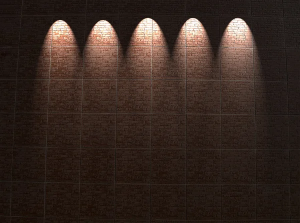 Освещение стен из красного кирпича в рамке, детали конструкции . — стоковое фото