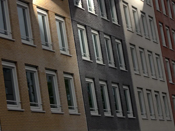 Diversiteit bakstenen gebouw verlichting, nacht stedelijke bouw — Stockfoto