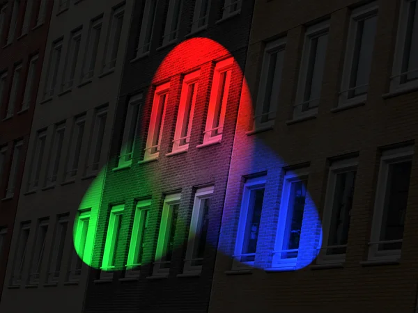 Natt belysning mångfald, stadsbyggnad — Stockfoto