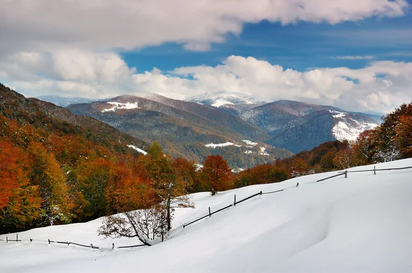 The first snow in mountains — Stock Photo, Image