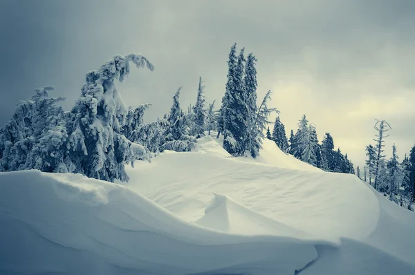 Χειμερινό τοπίο με χιόνι στα βουνά — Φωτογραφία Αρχείου