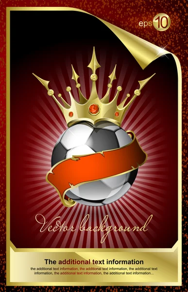 Футбол Золотою Короною Червоною Стрічкою Векторна Ілюстрація — стоковий вектор