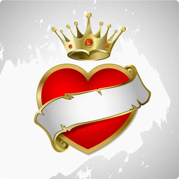 Rött hjärta med en guld krona — Stock vektor