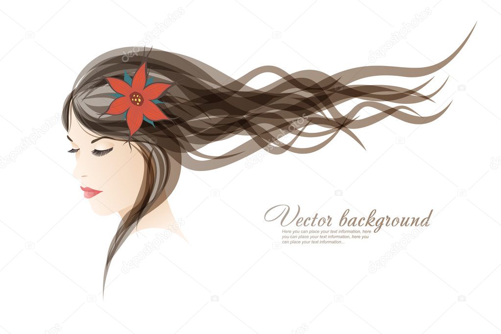 Vector background. The girl with colors in hair