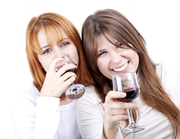 Two girlfriends with two glasses of wine. — Stock Photo, Image
