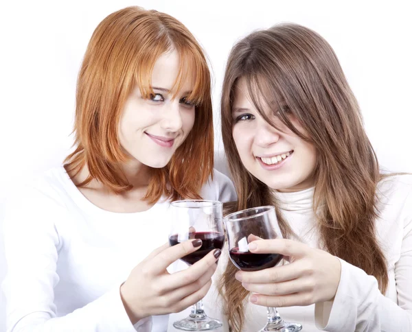 Two girlfriends with two glasses of wine. — Stock Photo, Image