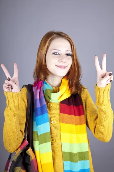 Portrait of red-haired girl in scarf. — Stock Photo, Image