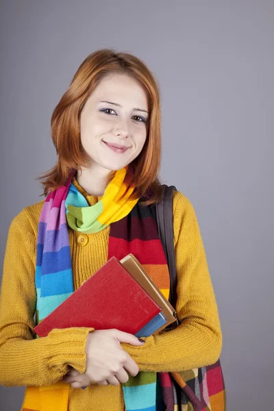 Jong student meisje met boeken. — Stockfoto