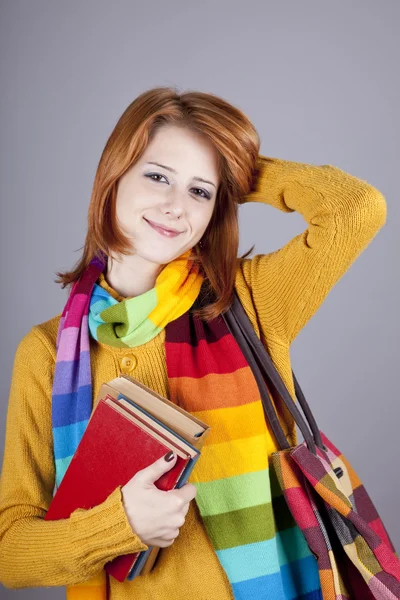 Jong student meisje met boeken. — Stockfoto