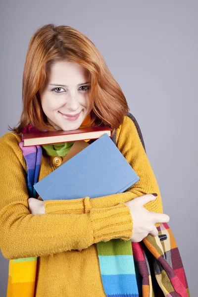 Jovem estudante menina com livros. — Fotografia de Stock