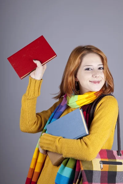 Joven estudiante chica con libros. — Foto de Stock