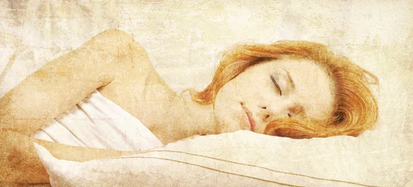 Mujer dormida en blanqueando en la cama — Foto de Stock