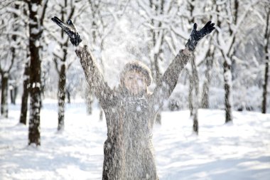 Beautiful young red-haired woman in winter park clipart