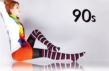 Red-haired girl in 90s colour style. With 90s number. clipart