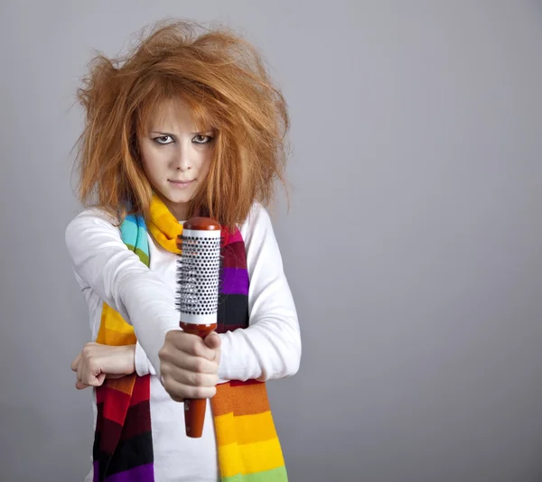 Sad Red Haired Girl Comb — Stock Photo, Image