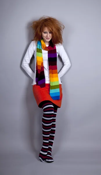 Red Haired Girl Scarf Studio Shot — Stock Photo, Image