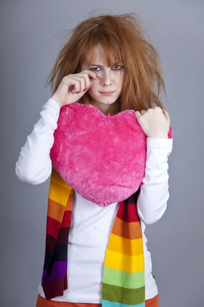 Sad Girl Heart Valentine Day — Stock Photo, Image