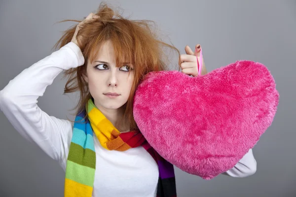 Sad girl with heart. St. Valentine Day — Stock Photo, Image