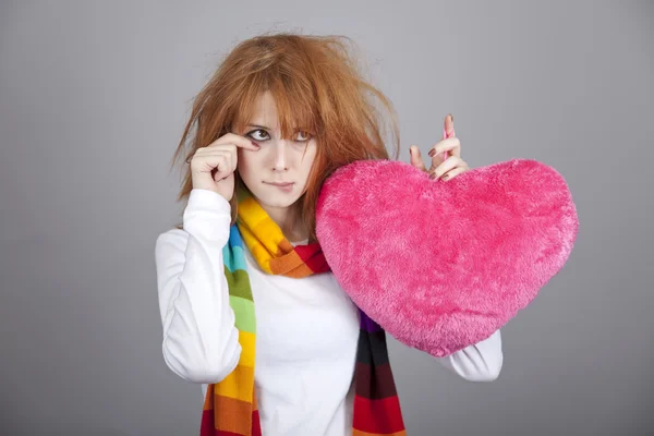 Sad Girl Heart Valentine Day — Stock Photo, Image