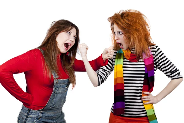 Dvě zábavné rozzlobený dívky. — Stock fotografie