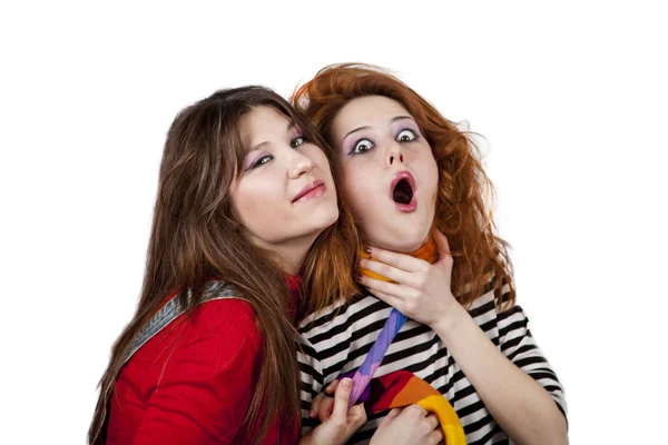 Two funny angry girls. — Stock Photo, Image