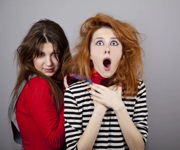 Two funny angry girls. — Stock Photo, Image