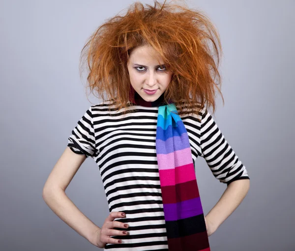 Angry Girl Funny Hair Studio Shot — Stock Photo, Image