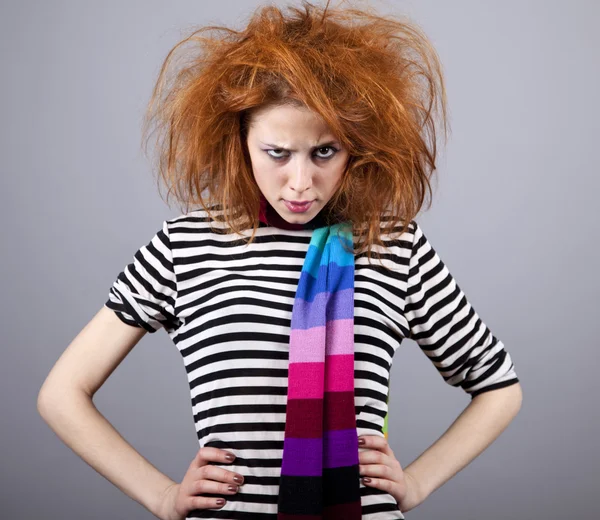 Angry girl with funny hair. — Stock Photo, Image