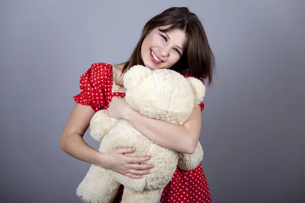 Funny girl with teddy bear — Stock Photo, Image