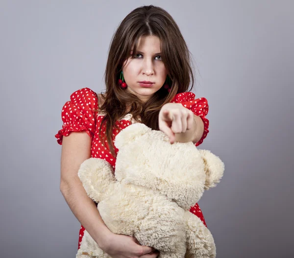 Lustiges Mädchen Mit Teddybär Studioaufnahme — Stockfoto