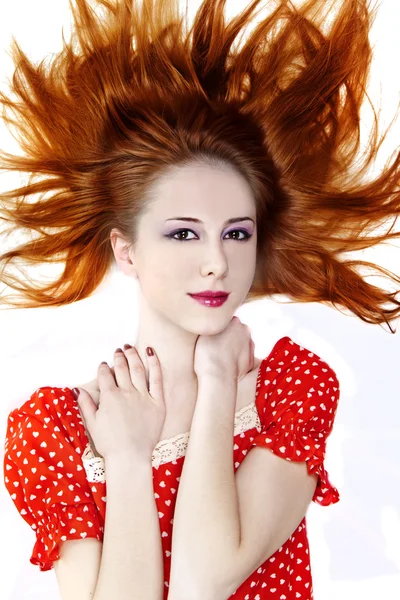 Red Haired Girl Dress Studio Shot — Stock Photo, Image